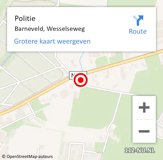 Locatie op kaart van de 112 melding: Politie Barneveld, Wesselseweg op 30 augustus 2023 18:07