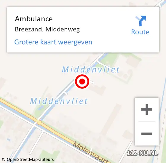 Locatie op kaart van de 112 melding: Ambulance Breezand, Middenweg op 30 augustus 2023 18:09