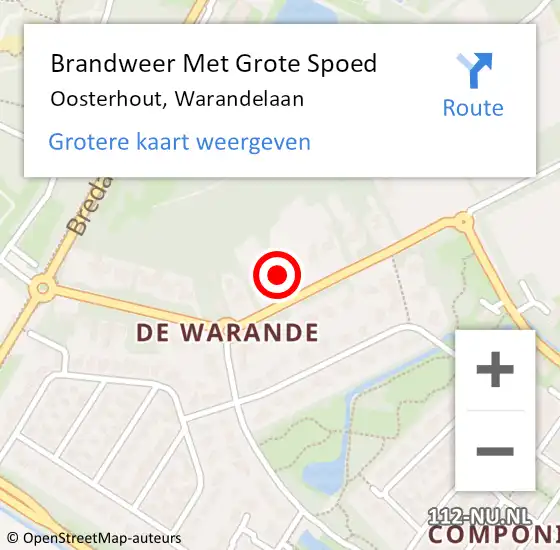Locatie op kaart van de 112 melding: Brandweer Met Grote Spoed Naar Oosterhout, Warandelaan op 30 augustus 2023 18:21