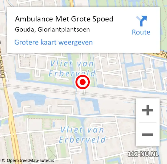 Locatie op kaart van de 112 melding: Ambulance Met Grote Spoed Naar Gouda, Gloriantplantsoen op 30 augustus 2023 18:38