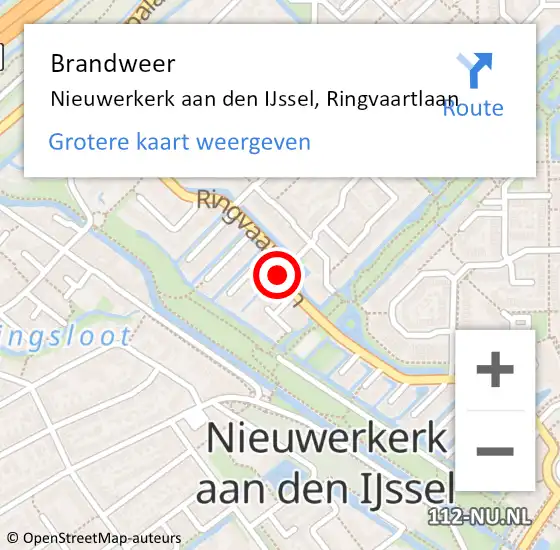 Locatie op kaart van de 112 melding: Brandweer Nieuwerkerk aan den IJssel, Ringvaartlaan op 30 augustus 2023 20:31