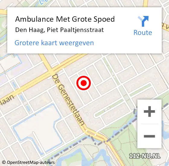 Locatie op kaart van de 112 melding: Ambulance Met Grote Spoed Naar Den Haag, Piet Paaltjensstraat op 30 augustus 2023 20:35