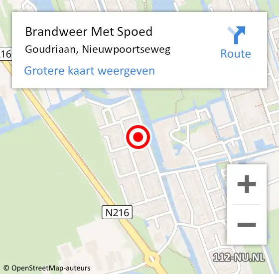 Locatie op kaart van de 112 melding: Brandweer Met Spoed Naar Goudriaan, Nieuwpoortseweg op 30 augustus 2023 20:37