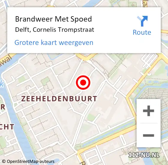 Locatie op kaart van de 112 melding: Brandweer Met Spoed Naar Delft, Cornelis Trompstraat op 30 augustus 2023 20:37