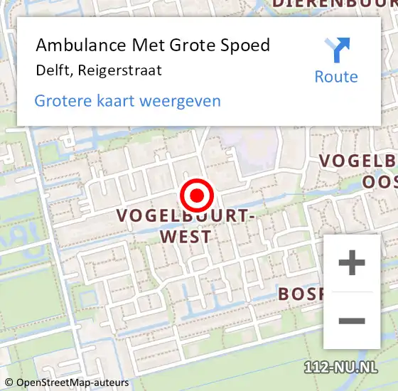 Locatie op kaart van de 112 melding: Ambulance Met Grote Spoed Naar Delft, Reigerstraat op 30 augustus 2023 21:27