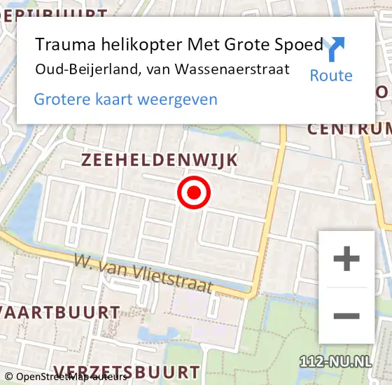 Locatie op kaart van de 112 melding: Trauma helikopter Met Grote Spoed Naar Oud-Beijerland, van Wassenaerstraat op 30 augustus 2023 21:42