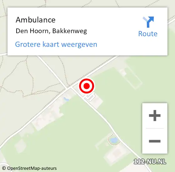 Locatie op kaart van de 112 melding: Ambulance Den Hoorn, Bakkenweg op 30 augustus 2023 21:59