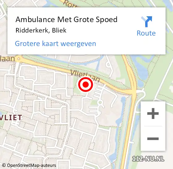 Locatie op kaart van de 112 melding: Ambulance Met Grote Spoed Naar Ridderkerk, Bliek op 30 augustus 2023 22:12