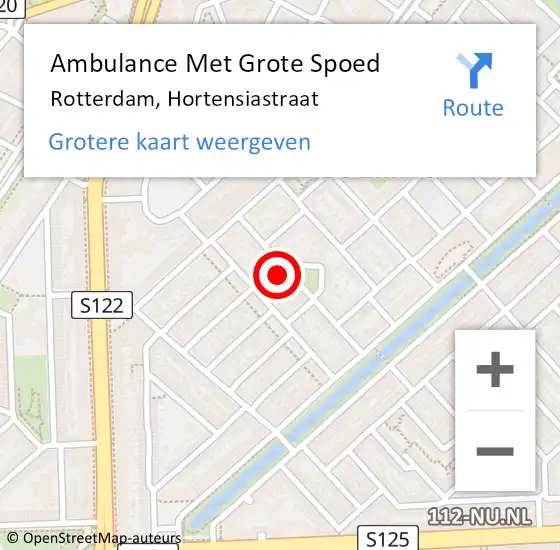 Locatie op kaart van de 112 melding: Ambulance Met Grote Spoed Naar Rotterdam, Hortensiastraat op 30 augustus 2023 22:25