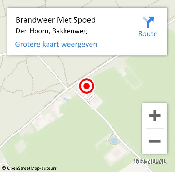 Locatie op kaart van de 112 melding: Brandweer Met Spoed Naar Den Hoorn, Bakkenweg op 30 augustus 2023 22:26