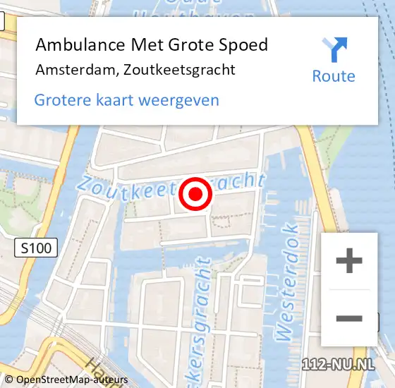 Locatie op kaart van de 112 melding: Ambulance Met Grote Spoed Naar Amsterdam, Zoutkeetsgracht op 30 augustus 2023 22:28