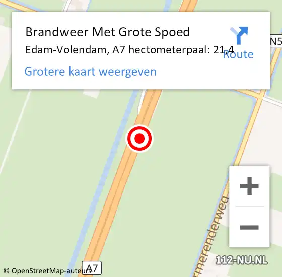 Locatie op kaart van de 112 melding: Brandweer Met Grote Spoed Naar Edam-Volendam, A7 hectometerpaal: 21,4 op 30 augustus 2023 22:31