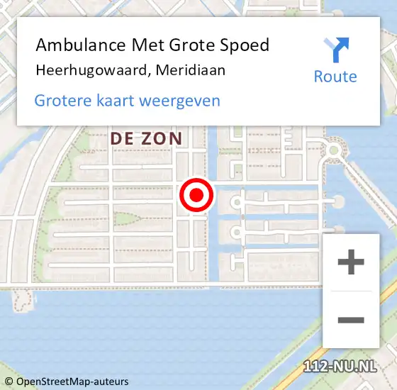 Locatie op kaart van de 112 melding: Ambulance Met Grote Spoed Naar Heerhugowaard, Meridiaan op 30 augustus 2023 23:07