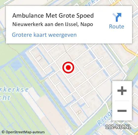 Locatie op kaart van de 112 melding: Ambulance Met Grote Spoed Naar Nieuwerkerk aan den IJssel, Napo op 30 augustus 2023 23:44