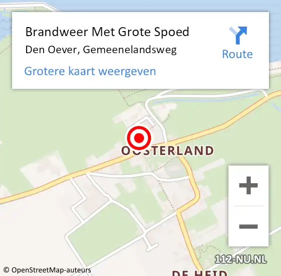 Locatie op kaart van de 112 melding: Brandweer Met Grote Spoed Naar Den Oever, Gemeenelandsweg op 30 augustus 2023 23:52