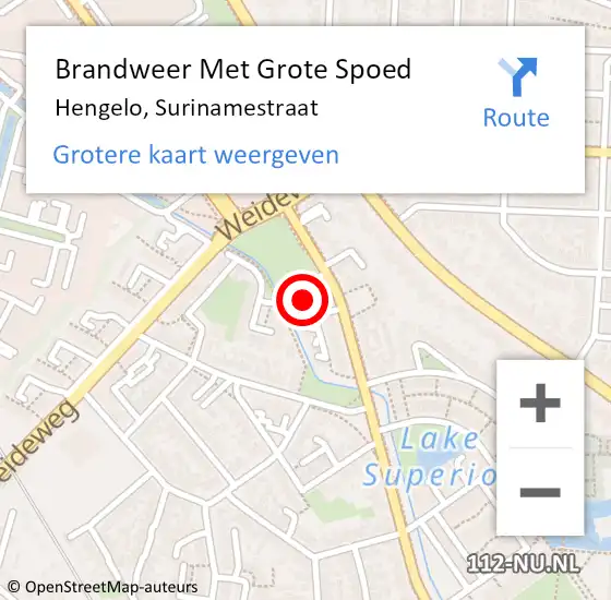 Locatie op kaart van de 112 melding: Brandweer Met Grote Spoed Naar Hengelo, Surinamestraat op 31 augustus 2023 00:35