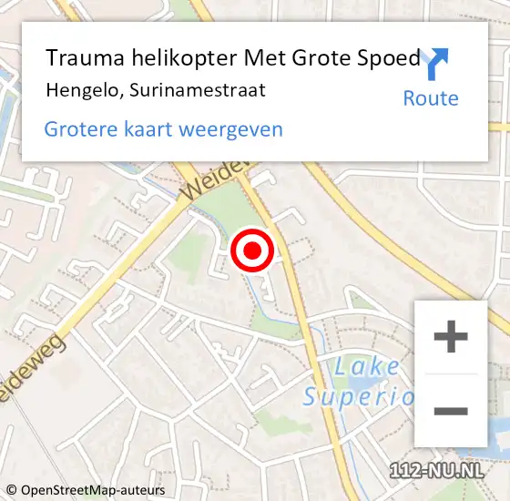 Locatie op kaart van de 112 melding: Trauma helikopter Met Grote Spoed Naar Hengelo, Surinamestraat op 31 augustus 2023 00:40
