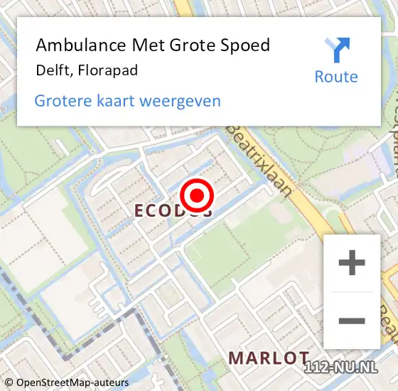 Locatie op kaart van de 112 melding: Ambulance Met Grote Spoed Naar Delft, Florapad op 31 augustus 2023 03:42