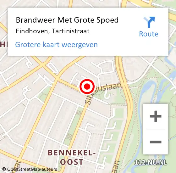 Locatie op kaart van de 112 melding: Brandweer Met Grote Spoed Naar Eindhoven, Tartinistraat op 31 augustus 2023 04:15