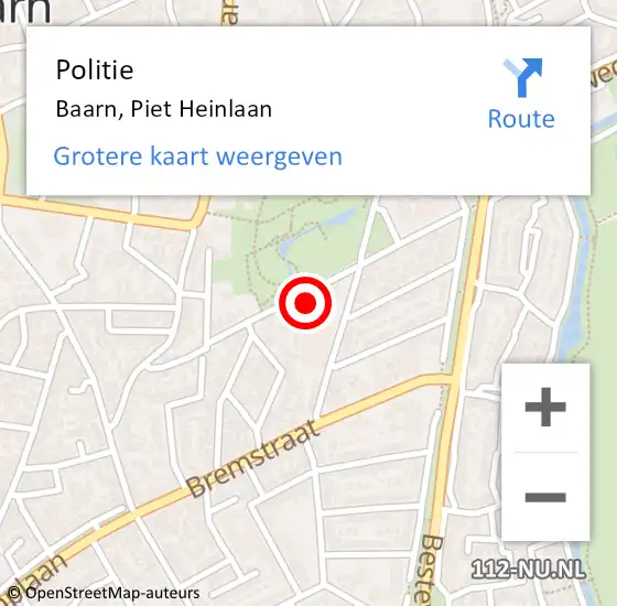 Locatie op kaart van de 112 melding: Politie Baarn, Piet Heinlaan op 31 augustus 2023 04:51