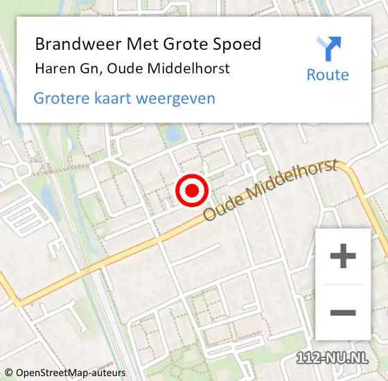 Locatie op kaart van de 112 melding: Brandweer Met Grote Spoed Naar Haren Gn, Oude Middelhorst op 31 augustus 2023 04:53