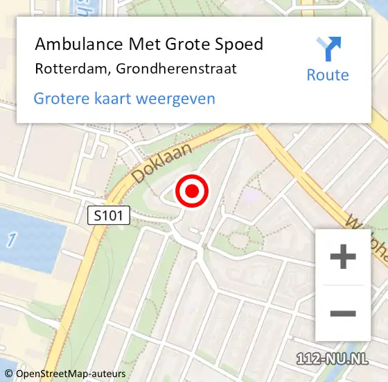 Locatie op kaart van de 112 melding: Ambulance Met Grote Spoed Naar Rotterdam, Grondherenstraat op 31 augustus 2023 04:56