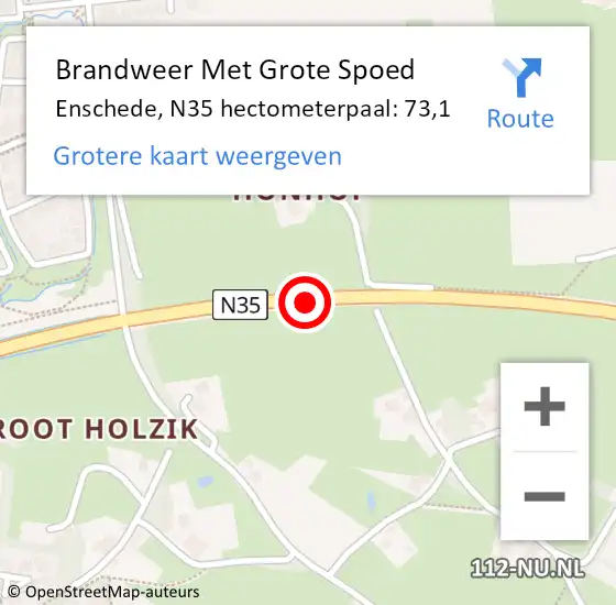 Locatie op kaart van de 112 melding: Brandweer Met Grote Spoed Naar Enschede, N35 hectometerpaal: 73,1 op 31 augustus 2023 07:42