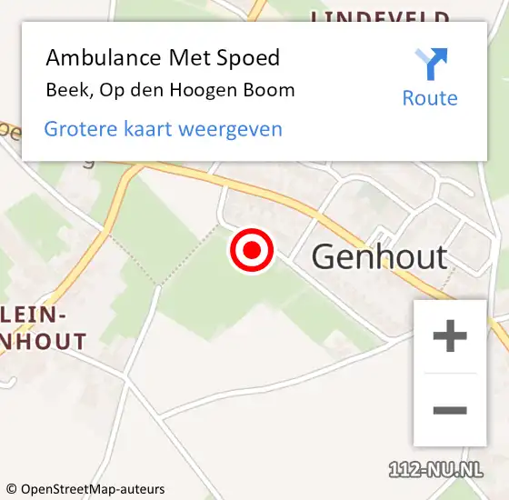 Locatie op kaart van de 112 melding: Ambulance Met Spoed Naar Beek, Op den Hoogen Boom op 6 september 2014 13:38