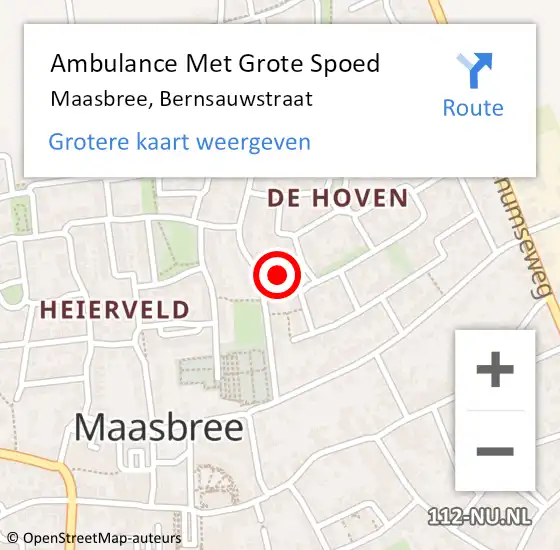 Locatie op kaart van de 112 melding: Ambulance Met Grote Spoed Naar Maasbree, Bernsauwstraat op 6 september 2014 13:45