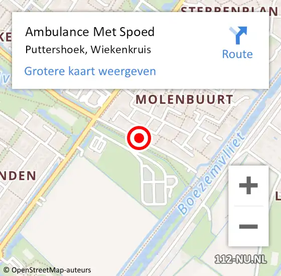 Locatie op kaart van de 112 melding: Ambulance Met Spoed Naar Puttershoek, Wiekenkruis op 31 augustus 2023 09:04