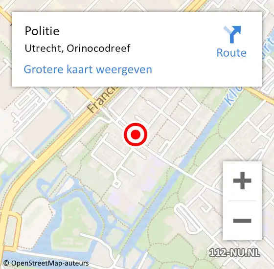 Locatie op kaart van de 112 melding: Politie Utrecht, Orinocodreef op 31 augustus 2023 09:07