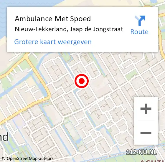 Locatie op kaart van de 112 melding: Ambulance Met Spoed Naar Nieuw-Lekkerland, Jaap de Jongstraat op 31 augustus 2023 09:43