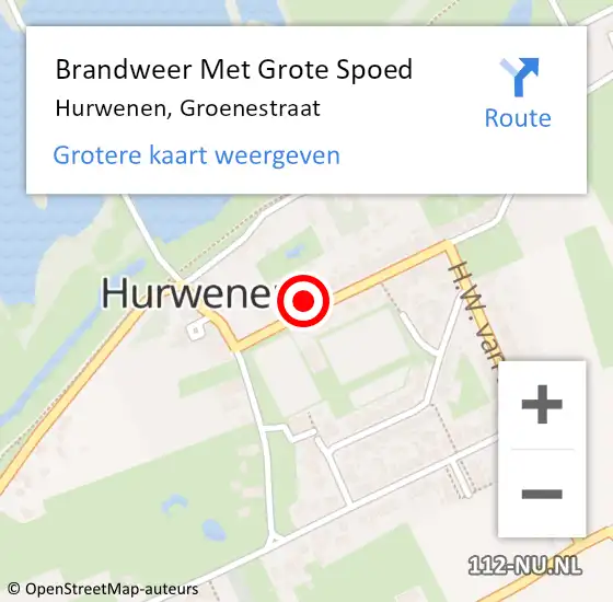 Locatie op kaart van de 112 melding: Brandweer Met Grote Spoed Naar Hurwenen, Groenestraat op 6 september 2014 14:03