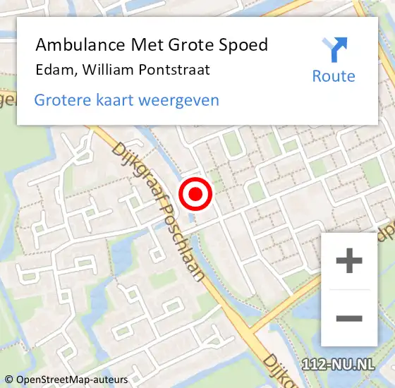 Locatie op kaart van de 112 melding: Ambulance Met Grote Spoed Naar Edam, William Pontstraat op 31 augustus 2023 12:11