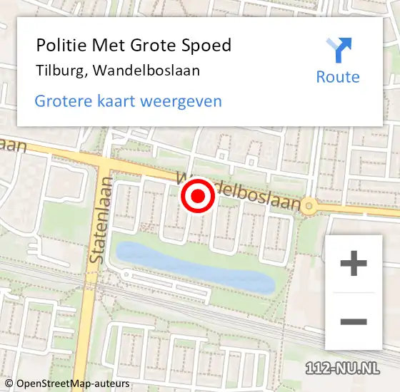 Locatie op kaart van de 112 melding: Politie Met Grote Spoed Naar Tilburg, Wandelboslaan op 31 augustus 2023 12:36