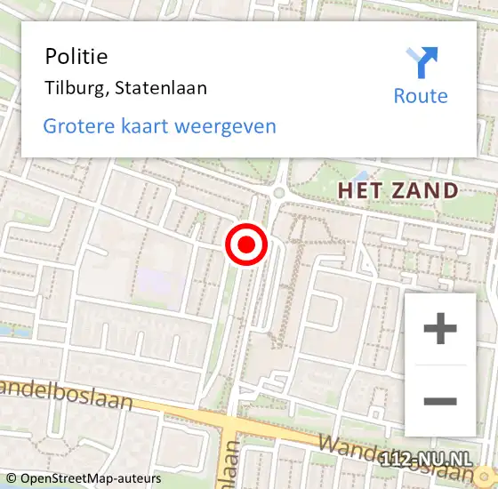 Locatie op kaart van de 112 melding: Politie Tilburg, Statenlaan op 31 augustus 2023 12:36