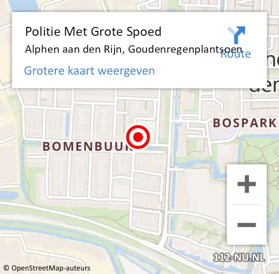 Locatie op kaart van de 112 melding: Politie Met Grote Spoed Naar Alphen aan den Rijn, Goudenregenplantsoen op 31 augustus 2023 13:08