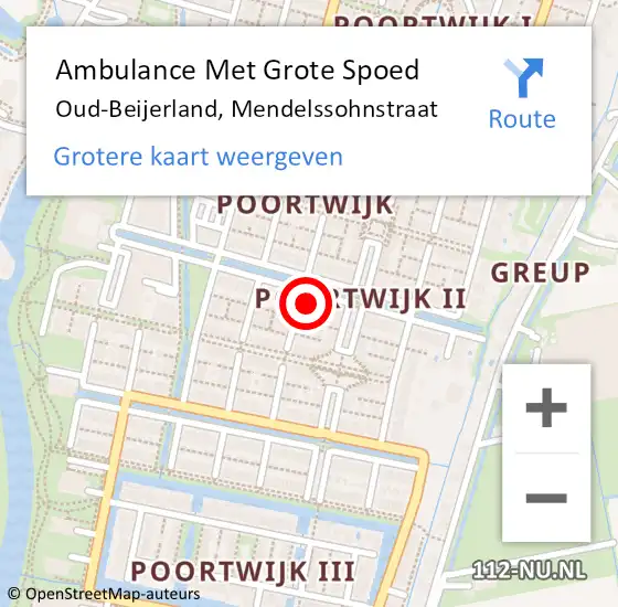 Locatie op kaart van de 112 melding: Ambulance Met Grote Spoed Naar Oud-Beijerland, Mendelssohnstraat op 31 augustus 2023 13:13