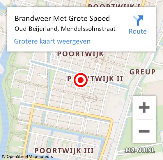 Locatie op kaart van de 112 melding: Brandweer Met Grote Spoed Naar Oud-Beijerland, Mendelssohnstraat op 31 augustus 2023 13:14