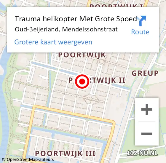 Locatie op kaart van de 112 melding: Trauma helikopter Met Grote Spoed Naar Oud-Beijerland, Mendelssohnstraat op 31 augustus 2023 13:16