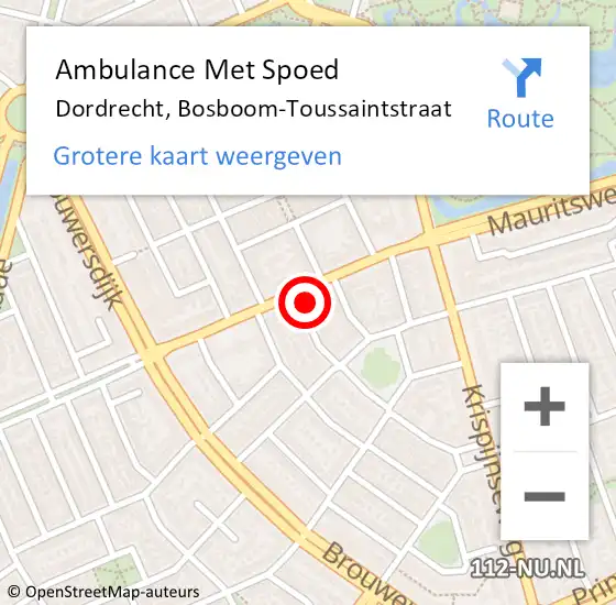 Locatie op kaart van de 112 melding: Ambulance Met Spoed Naar Dordrecht, Bosboom-Toussaintstraat op 31 augustus 2023 13:42