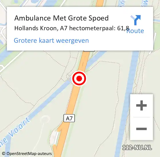 Locatie op kaart van de 112 melding: Ambulance Met Grote Spoed Naar Hollands Kroon, A7 hectometerpaal: 61,8 op 31 augustus 2023 13:46