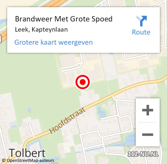 Locatie op kaart van de 112 melding: Brandweer Met Grote Spoed Naar Leek, Kapteynlaan op 31 augustus 2023 13:48