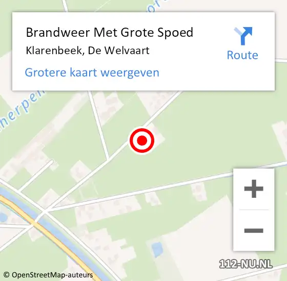 Locatie op kaart van de 112 melding: Brandweer Met Grote Spoed Naar Klarenbeek, De Welvaart op 31 augustus 2023 14:13