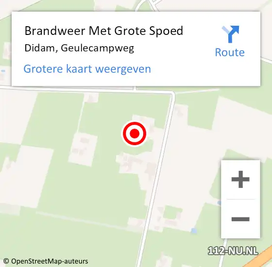 Locatie op kaart van de 112 melding: Brandweer Met Grote Spoed Naar Didam, Geulecampweg op 31 augustus 2023 14:36