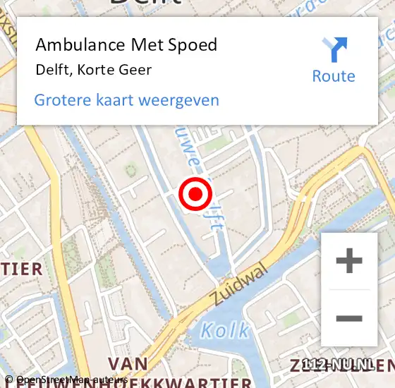 Locatie op kaart van de 112 melding: Ambulance Met Spoed Naar Delft, Korte Geer op 31 augustus 2023 15:10