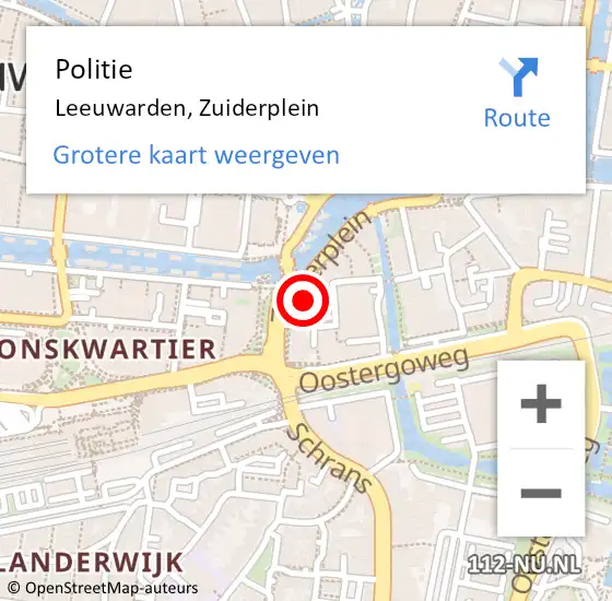 Locatie op kaart van de 112 melding: Politie Leeuwarden, Zuiderplein op 31 augustus 2023 15:37