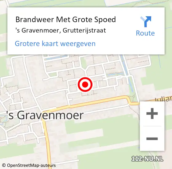 Locatie op kaart van de 112 melding: Brandweer Met Grote Spoed Naar 's Gravenmoer, Grutterijstraat op 31 augustus 2023 15:46