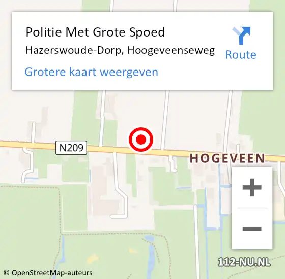 Locatie op kaart van de 112 melding: Politie Met Grote Spoed Naar Hazerswoude-Dorp, Hoogeveenseweg op 31 augustus 2023 16:09
