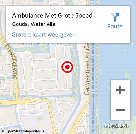 Locatie op kaart van de 112 melding: Ambulance Met Grote Spoed Naar Gouda, Waterlelie op 31 augustus 2023 16:35